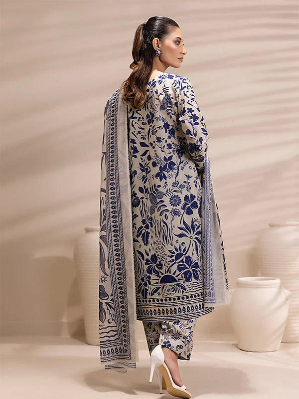 1 & Get 1 Free - 3PC Unstitched Printed Lawn Silk Suit DOS158