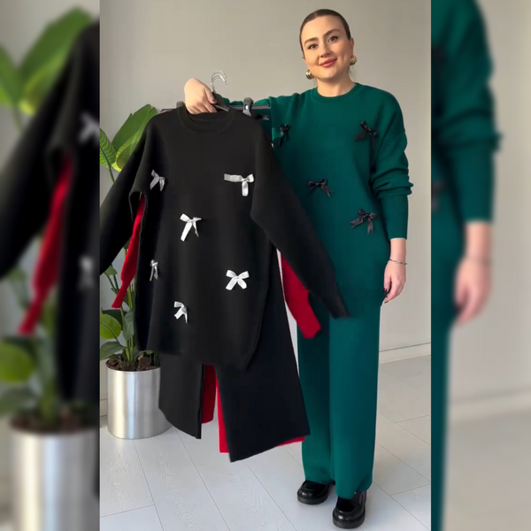 Bow Style Warm Fleece Winter Co-ord Set