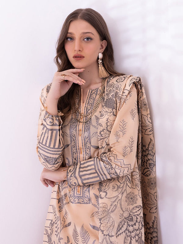 1 & Get 1 Free - 3pc Unstitched- Paste Printed Lawn Suit DOS204