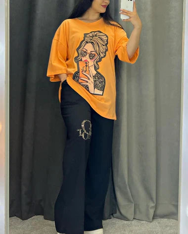 Printed Drop-Shoulder Tee Trousers (Print 6)