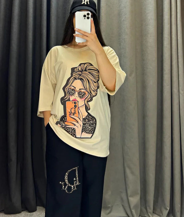 Printed Drop-Shoulder Tee Trousers (Print 3)