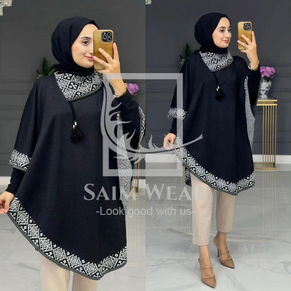 Winter Glam Print Wrap Fleece-Printed Shawl Ponchos With Cozy Neck