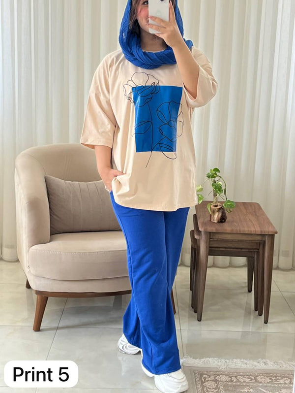 Printed Drop-Shoulder Tee Trousers