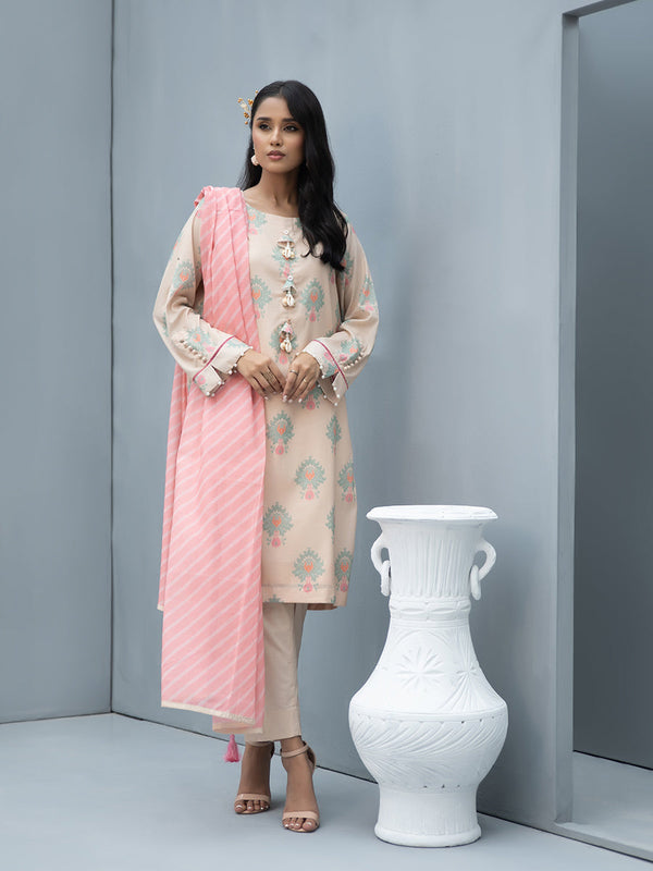 1 & Get 1 Free - 2Pc Printed Cambric Slub Shirt & Lawn Printed Slub Dupatta