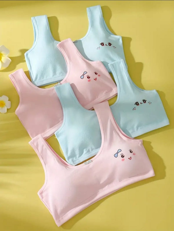 Pack Of 5 Teen Girls Casual Breathable Soft Comfortable Sports Bra