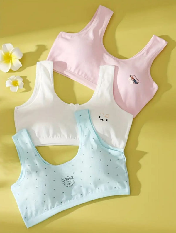 Pack Of 5 Teen Girls Casual Breathable Soft Comfortable Sports Bra