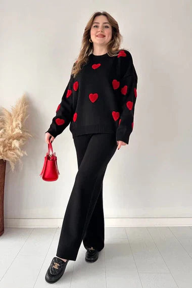 Heart printed winter fleece co ord Set
