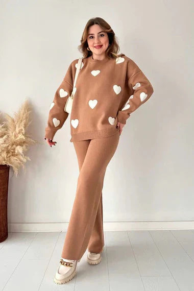 Heart printed winter fleece co ord Set