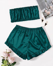 SATIN FRILL TRIM TUBE TOP & SHORTS PJ SET P48