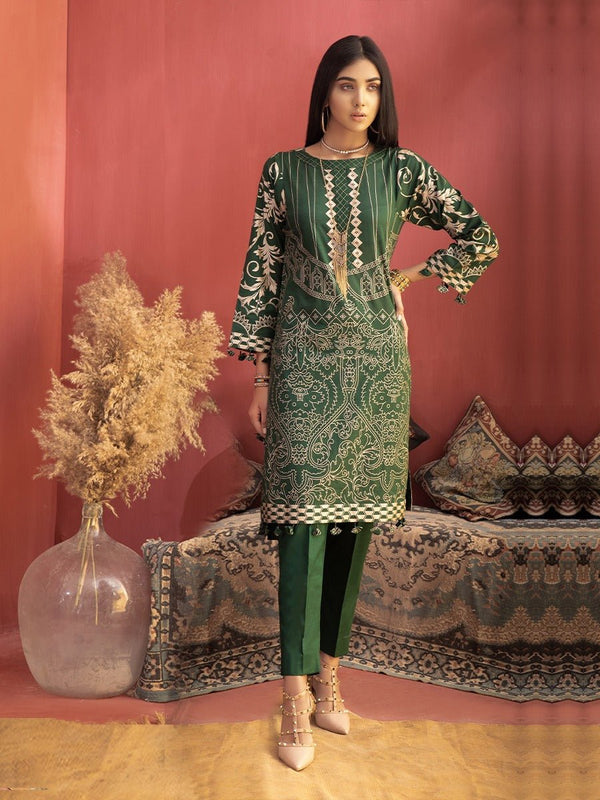 1 & Get 1 Free - Unstitched 2pc Printed Lawn Shirt Dyed Cambric Trouser - Inaya DOS213