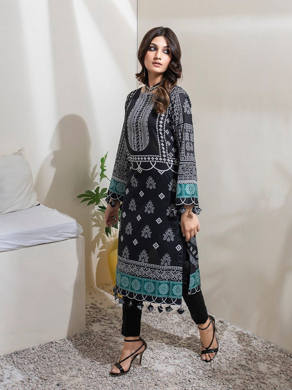 1 & Get 1 Free - Unstitched 2pc Printed Lawn Shirt Dyed Cambric Trouser - Inaya DOS214