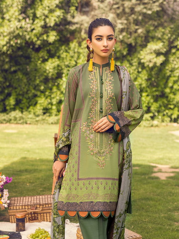 1 & Get 1 Free - Unstitched 3pc - Digital Printed Embroidered Lawn Suit With Printed Chiffon Full Zari Dupatta - Zure DOS217