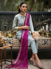 1 & Get 1 Free - Unstitched 3pc - Heavy Embroidered Shirt Front with Lawn Printed Back & Sleeves With Mukesh Chiffon Dupatta & Dyed Cambric Trouser- Oznur Mukesh DOS305